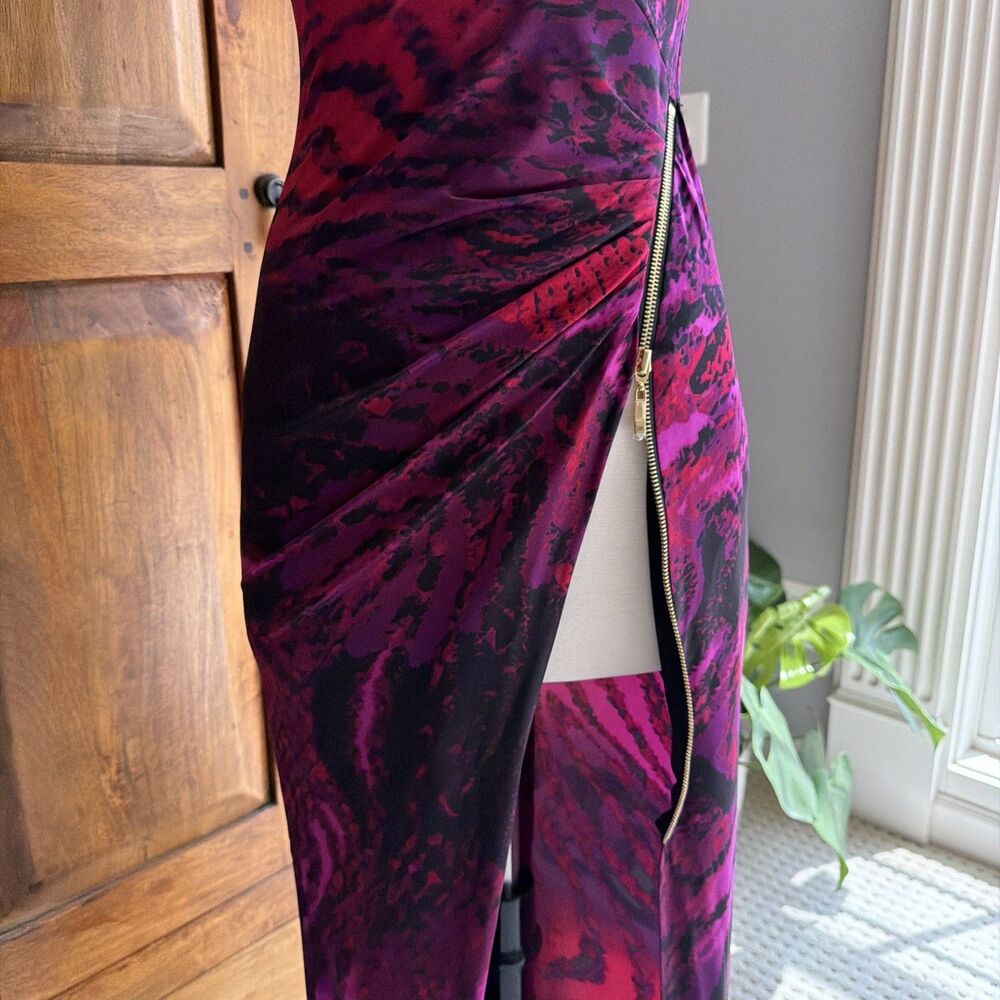 Vintage Y2K Cache Bodycon Bold Animal Print High Zippered Leg Maxi Dress Size XS - Picture 5 of 8
